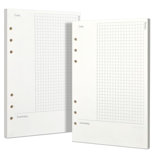 Toplive Cornell A5 Filler Paper, A5 Refill Papers 6 Ring Cornell Notes Loose Leaf Papers, 160 Sheets Refillable Inserts Paper Notes Taking System for Office School College Study - style: 2Pack Cornell Notes