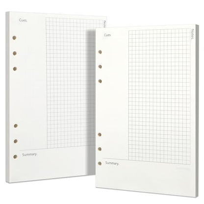 Toplive Cornell A5 Filler Paper, A5 Refill Papers 6 Ring Cornell Notes Loose Leaf Papers, 160 Sheets Refillable Inserts Paper Notes Taking System for Office School College Study - style: 2Pack Cornell Notes