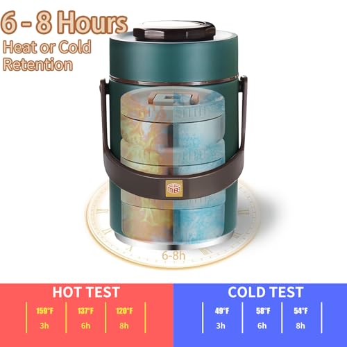 67 oz Adults Stainless Steel Vacuum Insulated Wide Mouth Soup Food Thermo Hot Food Jar with Keep Thermal Portable 3 Tier Stackable Bento Hot Food Containers Lunch Boxes (67 oz Green) - color: 67 oz Green
