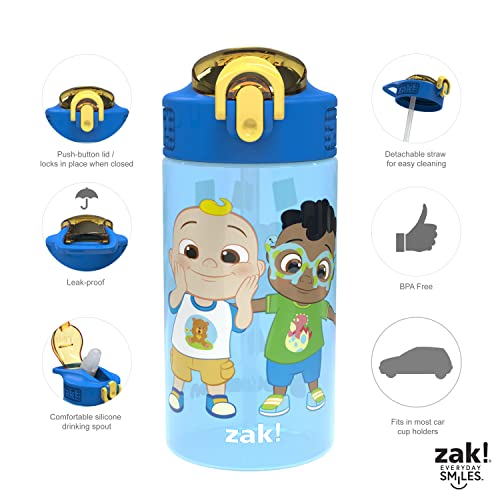 Zak Designs CoComelon Kids Water Bottle with Spout Cover and Built-In Carrying Loop, Durable Plastic, Leak-Proof Water Bottle Design for Travel (16 oz, 2-Pack, Non-BPA) - color: CoComelon 2pk