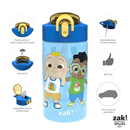Zak Designs CoComelon Kids Water Bottle with Spout Cover and Built-In Carrying Loop, Durable Plastic, Leak-Proof Water Bottle Design for Travel (16 oz, 2-Pack, Non-BPA) - color: CoComelon 2pk