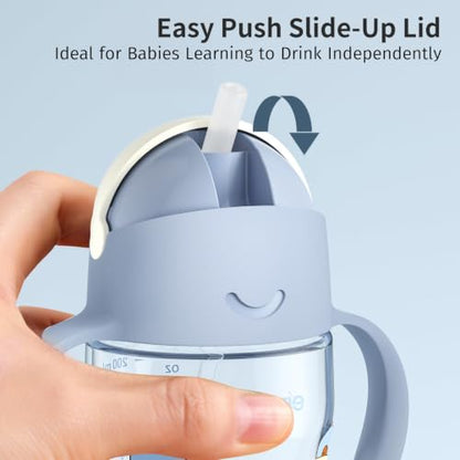 Evorie Tritan Weighted Straw Cup Baby Training Cup, Spill Proof, 7 Oz, 6M+ | BPA & BPS-Free, First learning cup, 360° drinking, Dishwasher safe, Durable Sippy Cup, Puppy Blue - color: Puppy Blue