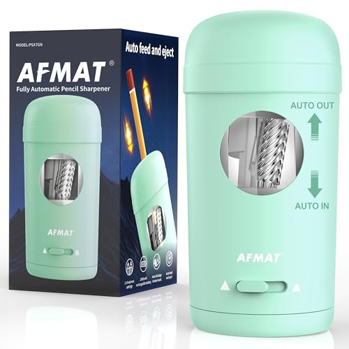 AFMAT Electric Pencil Sharpener, Fully Automatic Pencil Sharpener for 7-8mm Pencils & Colored Pencils, Auto in & Out, Rechargeable Vertical Hands-Free Sharpeners for Classroom/Home/Office PSX7(Green) - color: Green