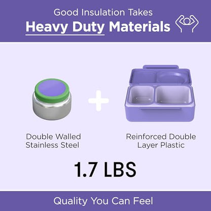 Omie OmieBox UP bento Box for Kids | Insulated Lunch Box | Leak Proof Vacuum Insulated Thermal Food jar | Cooler ice Pack | 2 Compartments (Galaxy Purple) - color: Galaxy Purple