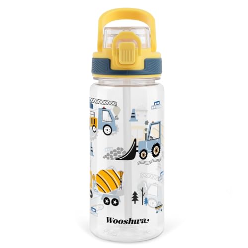 Kids Water Bottle for School, 20 Oz Plastic Water Bottle with Silicone Spout and Pop-Up Cover, BPA Free & Dishwasher Safe (Excavator) - color: Excavator, size: 20 Ounces