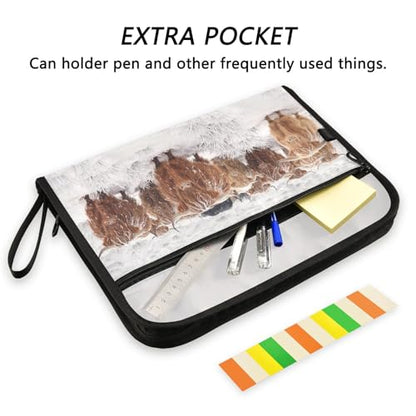 Scottish Highland Cow Winter Expanding Accordion File Folder with 13 Pockets and Zipper Closure - color: Scottish Highland Cow in a Natural Winter
