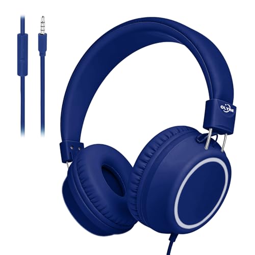 Olyre Kids Wired Foldable Headphones, Children Headset, Mic, Boys, Girls | Blue; Headphones with cord for teens; Adjustable headband; Lightweight; Stereo sound; Portable; Durable; Comfortable - color: Blue
