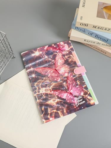 Cute Expanding File Folder - 5 Pockets Accordion Document Organizer, Waterproof Poly Plastic, A4/Letter Size for School Office Home - Butterfly Pink - style: Butterfly Pink