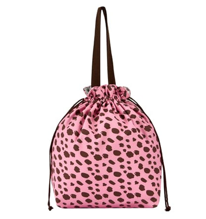 Reusable Lunch Bag,Canvas Drawstring Lunch Bag, Lunch Tote for Work, School, or Picnics, Lightweight & Waterproof, Keeps Food Fresh All Day(Pink Leopard Print) - color: Pink Leopard Print