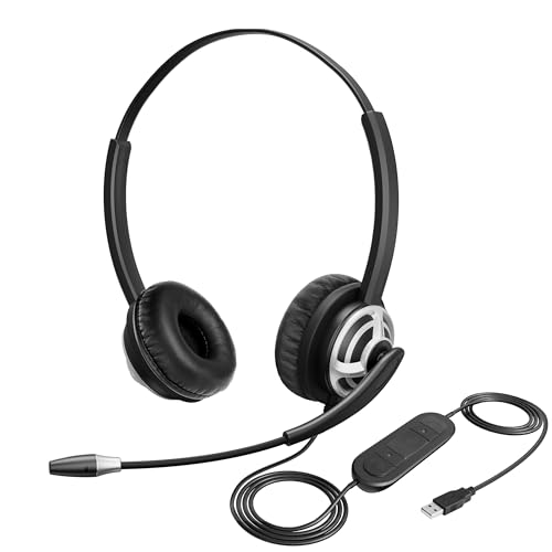 MKJ Wired USB Headset with Microphone Noise Cancelling - Computer Headphone for PC Laptop Desktop Mac - Call Center & Office Headset for Zoom, Ms Teams, Webinar Business, Online Meeting Teaching