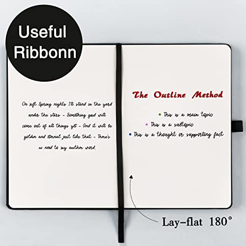 Blank Journal/Notebook - Classic Notebook/Journal with Ribbon Divider, Hardcover with Thick Paper, 5.7" x 8.4", Banded + Pen Holder +Inner Pocket - Black - color: Black, size: Unruled