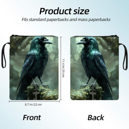 Padded Book Sleeve with Zipper & Front Pocket, Fabric Book Cover | Gothic Raven Crow Key11.4"x8.7" Washable Canvas Pouch for Hardcovers, Tablets & Reading Accessories - color: Gothic Raven Crow Key
