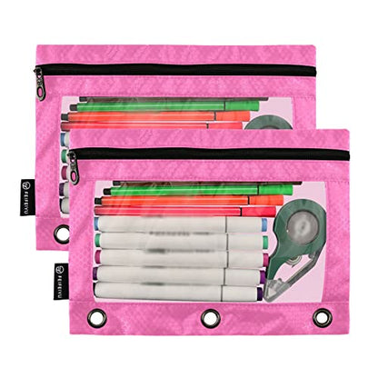 Binder Pouches,Hot Pink Pencil Pouch for 3 Ring Binder 2 Pack Clear Pencil Bag with Zipper for Office School Supplies - color: Hot Pink