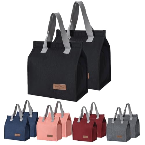 2pcs Black Lunch Bag Insulated, Lunch Box Bag, Reusable Lunch Tote Bag | small lunch tote,tasty food lunch bag,small cooler bag,Lunch Box Container Bag Insulated for Women, Men, Work, Office, Travel - color: Black