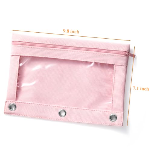 3 Ring Binder Pencil Pouch, Durable Pencil Case for School Supplies, Classroom Must Haves, 3-Hole Design Fits Binders, Zipper Closure, Ideal for Students/Back to School Pink - color: Pink
