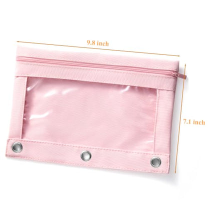 3 Ring Binder Pencil Pouch, Durable Pencil Case for School Supplies, Classroom Must Haves, 3-Hole Design Fits Binders, Zipper Closure, Ideal for Students/Back to School Pink - color: Pink