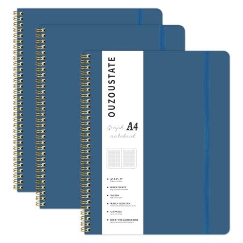 Graph Paper Notebook 8.5" x 11", A4 Blue Grid Notebook Journal Hardcover College Ruled Notebook for Work, 120 Pages 100GSM Large Thick Spiral Writing Journal for Women & Men - color: navy, style: Graph