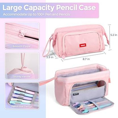 Nicpro Aesthetic School Supplies, 55PCS Pastel Highlighters & Gel Pens Set | All In One, Highlighters, Gel Pens with Refills, Mechanical Pencils, Organized Case, Back to School Essentials for Girls