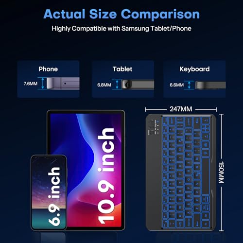 OMOTON Rechargeable Ultra-Slim Keyboard with Upgrade Oversize Keycaps, Adjustable Stand and Backlit, Wireless Bluetooth Keyboard for Samsung Tablet, iPad, Smartphone, Android, iOS, Windows, Black - color: Black