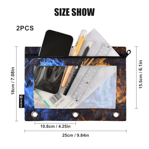 SUABO Blue Dragon Orange Fire Dragon Pencil Pouch for 3 Ring Binder, 2 PCS Binder Pencil Pouch with Zipper, Clear Window Zipper Pencil Case for Office Supplies - color: Gragon2