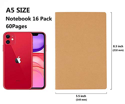Wotion 16 Pack Kraft Notebooks, Journals in Bulk for Writing, Blank Paper Sketchbooks, 60 Pages Notebook, 8.3x5.5 Inch, A5 Size, Travel Journal Set, for Gifts, Students and Office Supplies - style: 16pack blank page