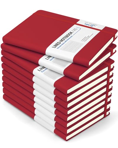 Dynta Hardcover Journal Notebooks, 10 Packs A5 Lined Journals Bulk for Writing 200 Pages/100Sheets, 8.4 x 5.8 inch, Classic Ruled Notebook for Work/Travel/College/Note Taking(Red) - color: Red