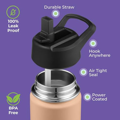 SIPX™ 12 oz Insulated Water Bottle with Straw Lid – Leakproof Stainless Steel, BPA-Free, Easy to Carry – Perfect for School, Camp, Sports & Travel – Brown - color: Brown