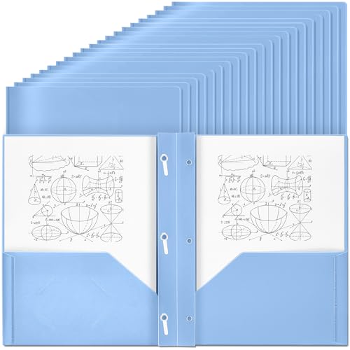 Yeaqee 60 Pcs Plastic Folders with Pockets and Prongs Plastic Folder 2 Pockets 3 Prongs with Card Slot for Office, School for Students, Teachers, Office Workers (Haze Blue) - color: Haze Blue