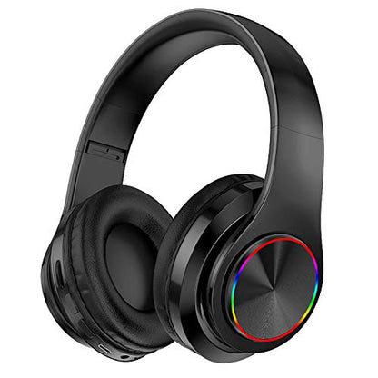2022 Wireless Bluetooth Headphones,Colorful LED Lights Comfort Over Ear Foldable Headset with Built-in Microphone,FM,SD Card Slot,Wired for School/Tablet Computer/PC/TV/Cellphones/Travel - color: Black