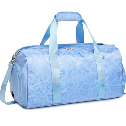 Jumpopack Dance Bag for Girls Duffle Bag Girls Overnight Bags Sleepover Gym Gymnastics Bags with Shoe Compartment and Wet Pocket,Leopard Shape - color: Leopard Blue