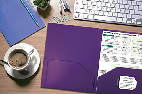 Better Office Products Heavyweight Plastic 2 Pocket Portfolio Folder, Letter Size Poly Folders 24 Pack (Purple) - color: Purple