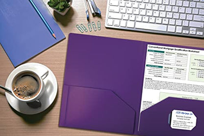 Better Office Products Heavyweight Plastic 2 Pocket Portfolio Folder, Letter Size Poly Folders 24 Pack (Purple) - color: Purple
