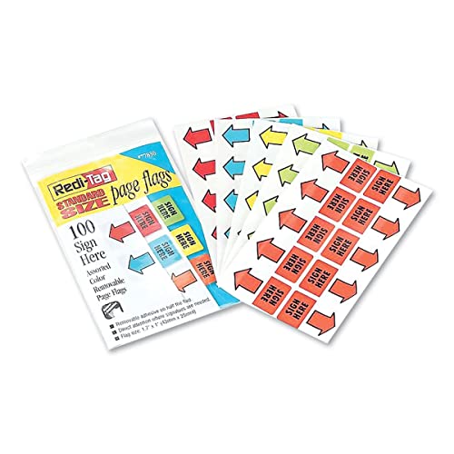 Redi-Tag 77830 Removable Sign Here Flags, Assorted Colors, 100/pack