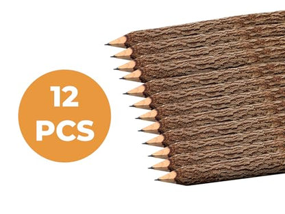 BSIRI Wooden Pencils Rustic Bark Twig Natural Wood Pencil 12 Pack 5 Inch for Kids Classroom Woodland Party Favors Camping Day Decorations Camp Themed Supplies Novelty Gifts - style: 5 Inch long