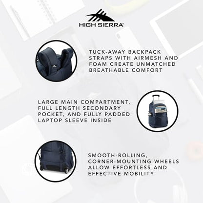 High Sierra Powerglide Pro Wheeled Backpack, Rolling Laptop Bag for Travel, Fits most 15.6” Laptops, 40L, Indigo Blue - color: Indigo Blue
