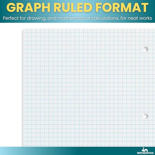 1InTheOffice Graph Ruled Spiral Notebook, 1 Subject Notebook, Wirebound Graph Paper Notebook 8 x 10.5 Inch, 70 Sheets, 5 Squares Per Inch, 3 Hole Punched