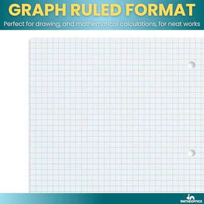 1InTheOffice Graph Paper Notebook, Spiral Notebook, Quad Ruled Graph Paper, 8 x 10.5 Inch, 5 Squares per Inch, 70 Sheets, 4 Pack