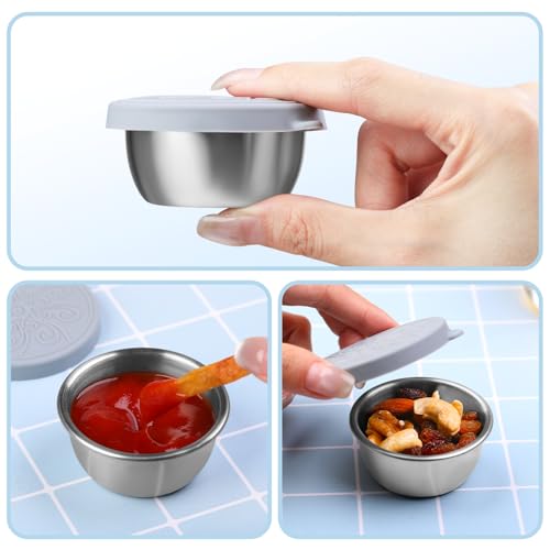 MICEBAY 8-Pack Salad Dressing Container To Go, 2-oz Silicone Small Condiment Squeeze Bottles and 1.6 oz Stainless Steel Sauce Containers Cups, Leakproof Condiment Containers with Lids for Lunch Box - color: Gray, size: 2-oz