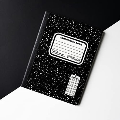 Top Flight Sewn Marble Composition Book, Black/White, Quad Rule, 4 Squares per Inch, 9.75 x 7.5 Inches, 100 Sheets (41320) (Pack of 4) - size: 100 Count (Pack of 4)