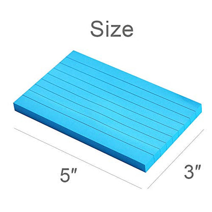 Lined Sticky Notes 3X5 in Bright Ruled Stickies Colorful Super Sticking Power Memo Pads Strong Adhesive, 6 Pads/Pack, 75 Sheets/pad - size: 3x5 in