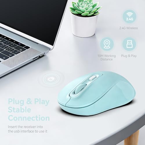 Wireless Mouse, 2026 New Model, Silent Click Ergonomic Design, Portable, 4 Buttons, Adjustable DPI (800/1200/1600), for Laptop/PC/Office (Blue) - color: blue