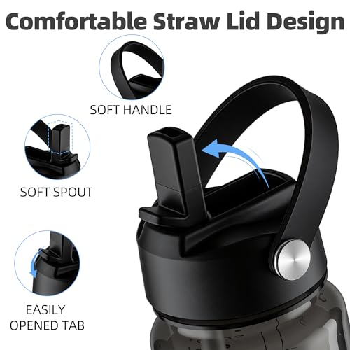 Fanhaw 32 oz Clear Water Bottle with Straw Lid - Tritan, BPA-Free, Lightweight, Wide Mouth, Leak-Proof, Perfect for Gym, Travel, School, Office, and Sports(Black) - color: Black