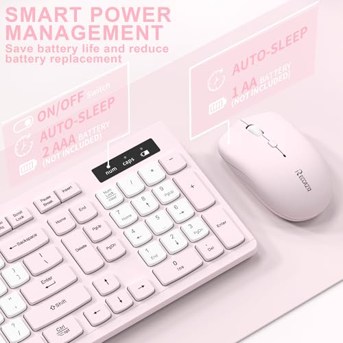 Wireless Keyboard and Mouse Combo, Full-Sized Quiet Wireless Keyboard and Adjustable DPI Mouse, 2.4GHz USB Receiver, Keyboard and Mouse for PC, Windows, Desktop, Laptop (Pink and White-B) - color: Pink and white-B