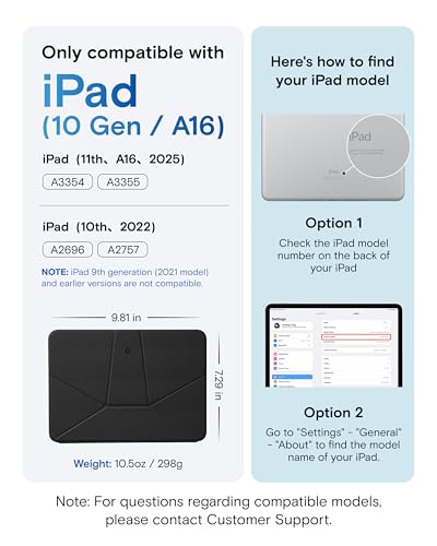 MOFT Dynamic Folio Case for iPad A16 11th Generation 2025 & iPad 10th Generation A14 2022, Slim Magnetic Stand Case with 20+ Viewing Angles, Auto Wake/Sleep, Ultra Thin, Jet Black - color: Jet Black, size: iPad (11th A16 2025 /10th A14 2022)