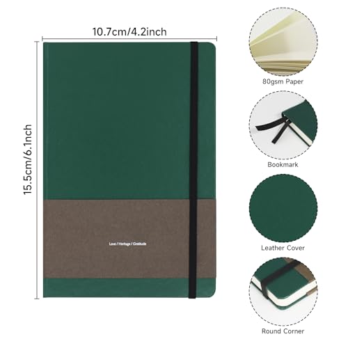 A6 Leather Hardcover Notebook- 3Pack 192 Pages Thick 100GSM Paper, Dotted/Grid/Blank, with Elastic Band & Inner Pocket for Writing, Sketching, Journaling - color: Yellow+Green+Black, size: A6