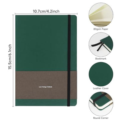 A6 Leather Hardcover Notebook- 3Pack 192 Pages Thick 100GSM Paper, Dotted/Grid/Blank, with Elastic Band & Inner Pocket for Writing, Sketching, Journaling - color: Yellow+Green+Black, size: A6