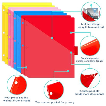 WOT I Plastic 8-Tab Dividers with Two Pockets, Multicolor, Set of 2, 16 Pieces - color: Translucent Blue,pink,red,yellow - Double-side Pockets, size: 16 Tabs