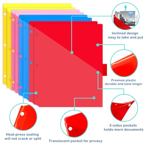 WOT I Plastic 8-Tab Dividers with Two Pockets, Multicolor, Set of 2, 16 Pieces - color: Translucent Blue,pink,red,yellow - Double-side Pockets, size: 16 Tabs
