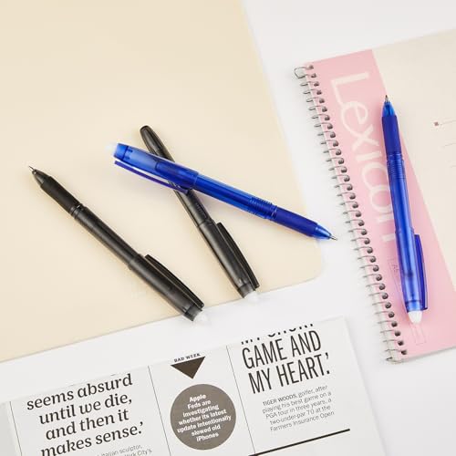 Volcanics 36 Pack Erasable Gel Pens – 18 Blue & 18 Black Gel Ink Pen, 0.7mm Fine Point, Smooth Fast-Drying, Capped Pens for School, Office, Students & Journaling - color: Black and Blue, size: 1 Count (Pack of 36)
