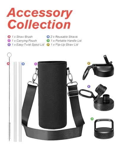 Coolflask 40 oz Water Bottle Insulated with Straw & 3 Leakproof Lids | Water Flask Stainless Steel Triple-Wall Vacuum,Cold 48+h,Dishwasher Safe,Wide Mouth, BPA-Free,Carrier Bag,for Gym,Hiking - color: Arctic White, size: 40 Ounces